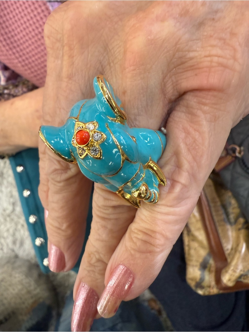 Kenneth Jane Lane Enamal Elephant Ring Size 7.5